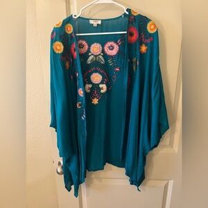 Umgee Teal Embroidered Floral Kimono - Spring, boho, coastal, summer